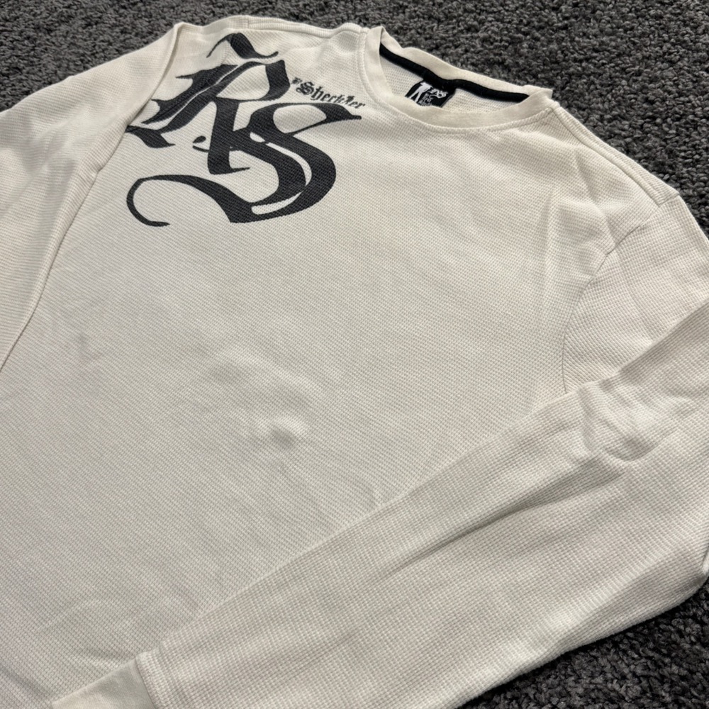 Vintage RS by Ryan Sheckler Thermal Shirt Mens Cream Fair Waffle Knit Skater L